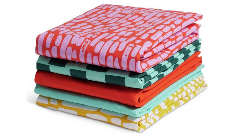 Habitat x Designs In Mind Printed Pack of 5 Tea Towels