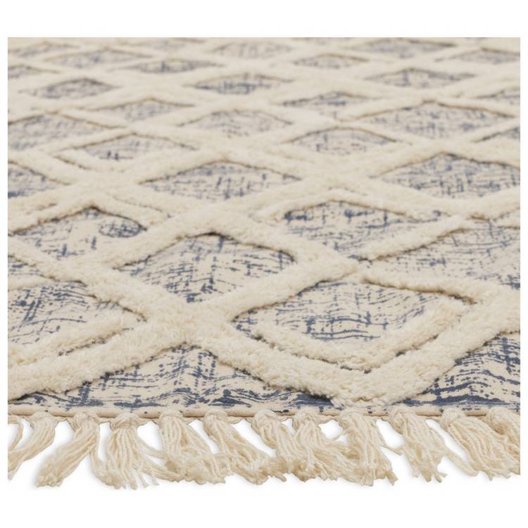 Habitat Printed Cream & Blue Cotton Flatweave Rug -230x160cm 0