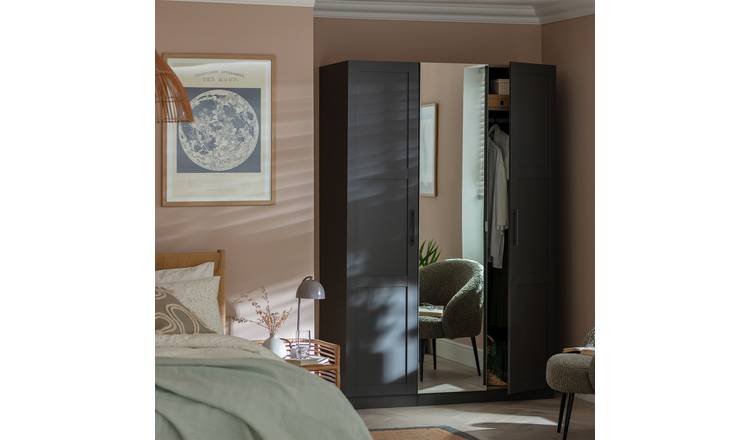 Habitat Munich Panelled 3 Door Mirror Wardrobe - Anthracite