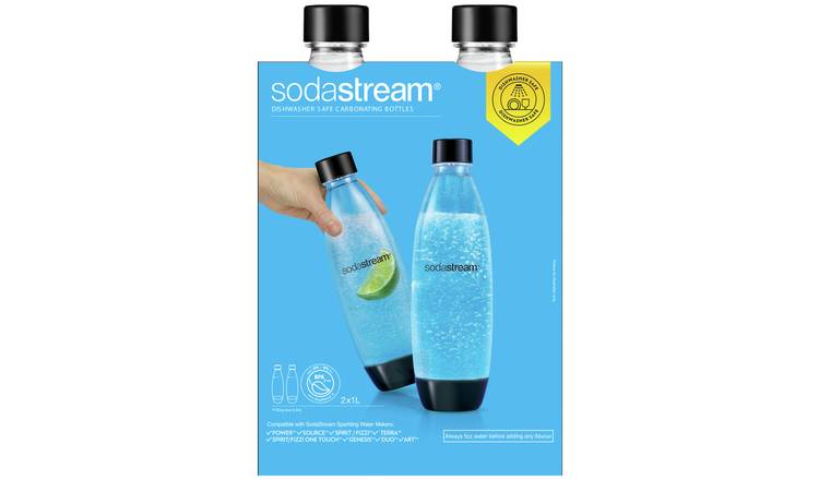 SodaStream 1L Slim Dishwasher Safe Bottles Twin Pack - Black