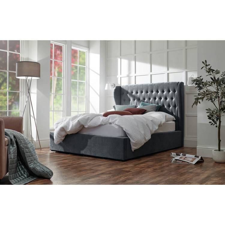 GFW Dakota Kingsize Fabric End Lift Ottoman Bed - Pewter 0
