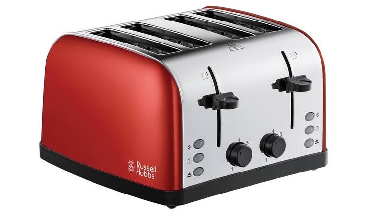 Russell Hobbs Retro Style 2-Slice Red Wide Slot Toaster with Built