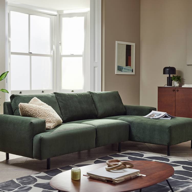 Habitat Julien Fabric Right Hand Corner Chaise Sofa - Green 0