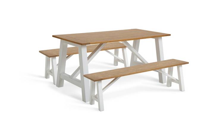 Habitat Burford White Dining Table & 2 White Benches