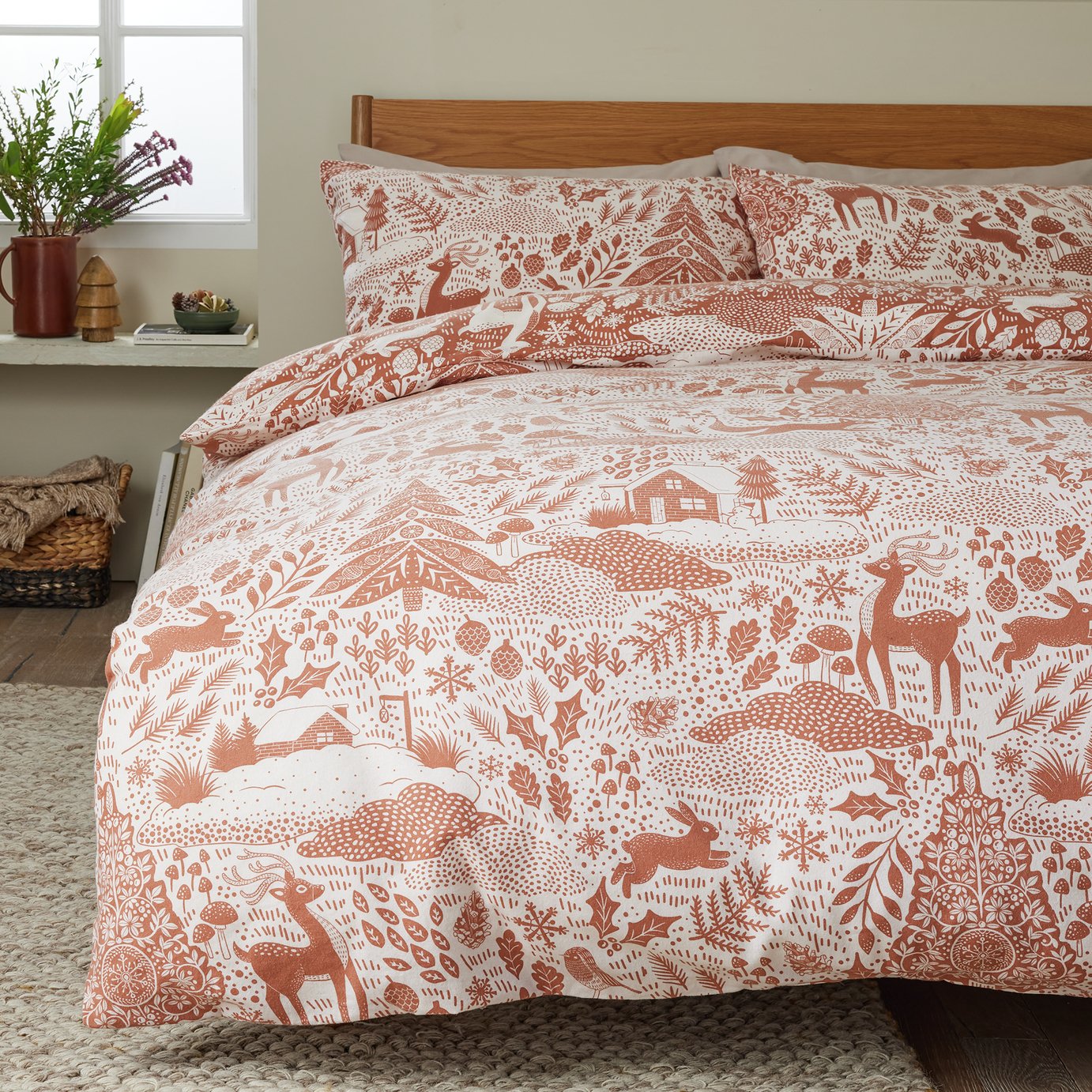 Argos Home Cotton Folk Print Red Bedding Set - King size