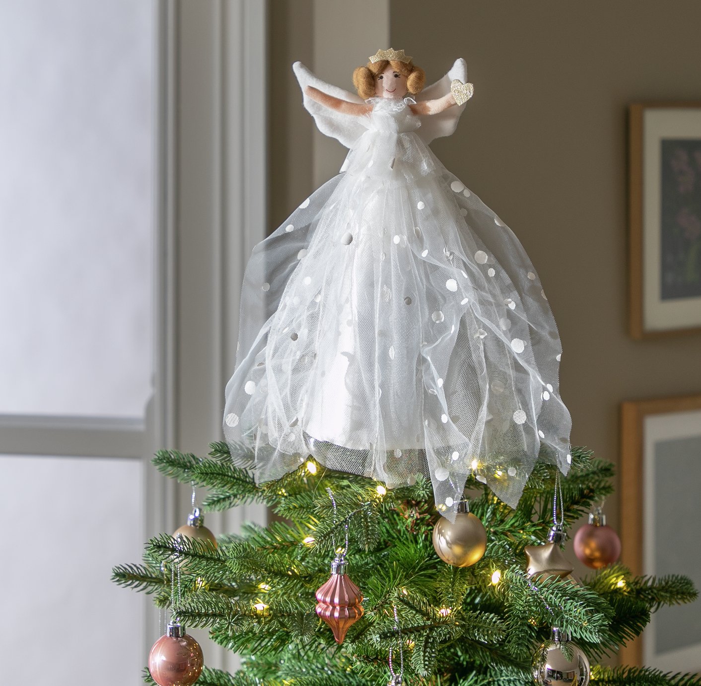 Argos Home Felt Angel Christmas Tree Topper - White