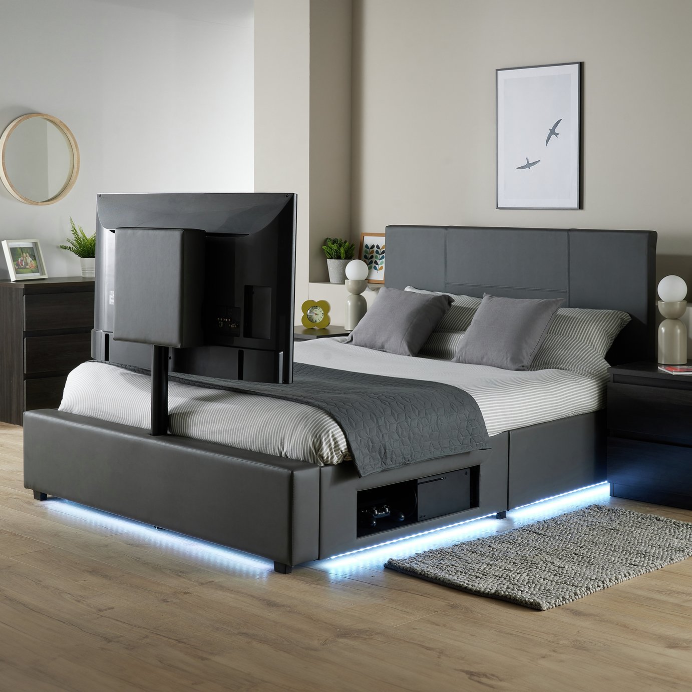 XR Living Ava Kingsize TV Bed Frame - Grey