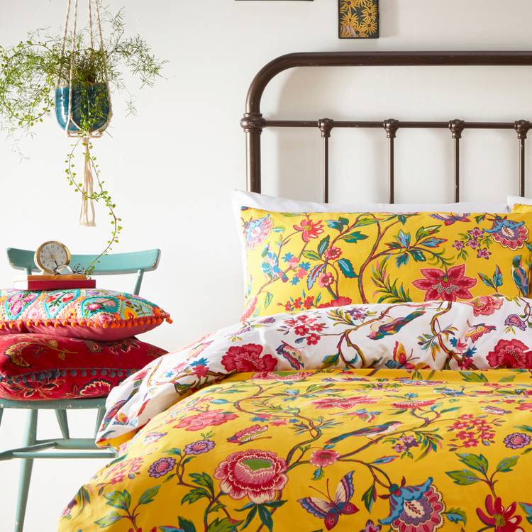 Furn Pomelo Tropical Floral Yellow Bedding Set - Double 0