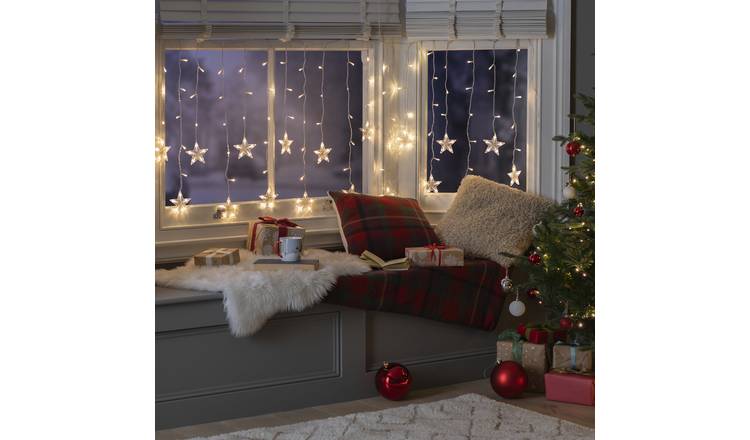 Argos Home Warm White Star Shaped Christmas Curtain Lights