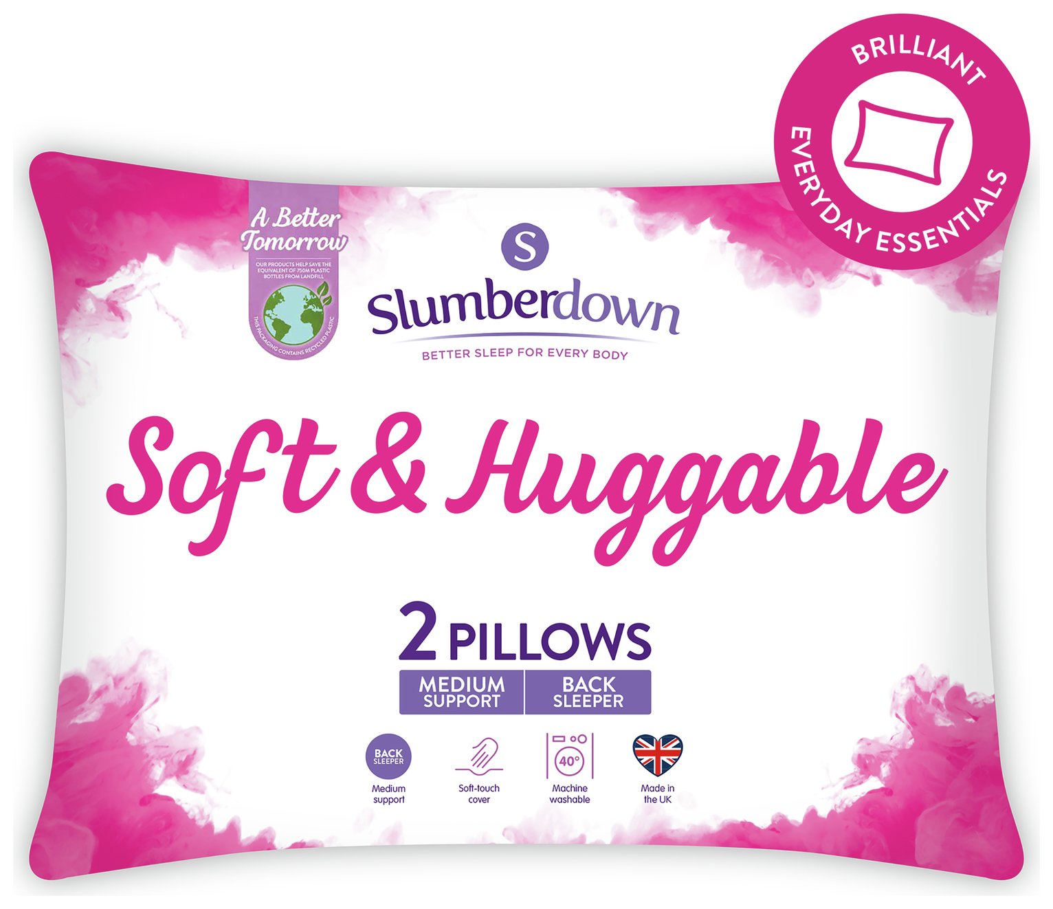 Slumberdown Soft and Huggable Medium/ Soft Pillow - 2 Pack