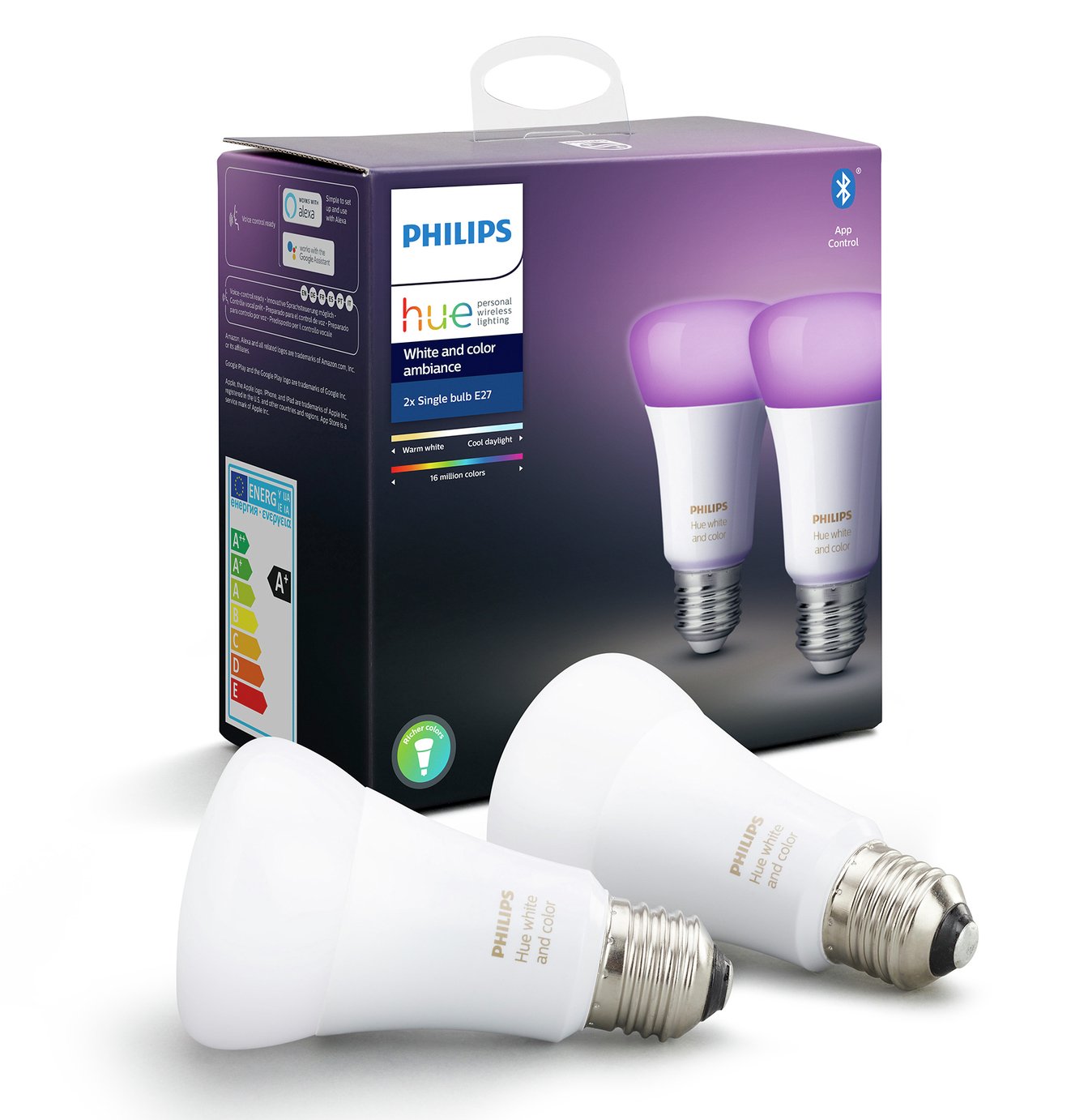Philips Hue E27 Colour Ambiance Smart Bulbs with Bluetooth