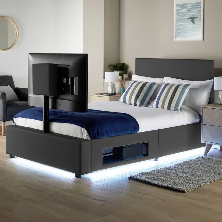 XR Living Ava Small Double TV LED Bed Frame - Grey 0