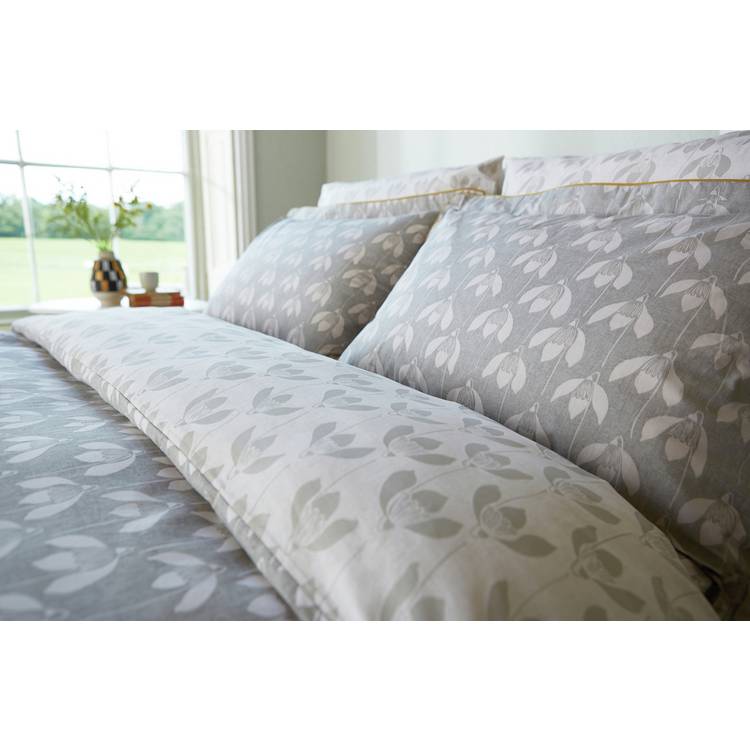 Scion Cotton Snowdrop Flower Grey Bedding Set - Double 0