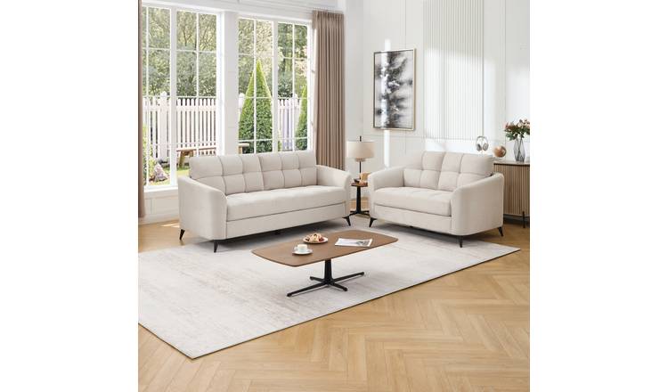 Furniture Online Solna Scandi Style Fabric 2+3 Seater Sofa Set - Beige