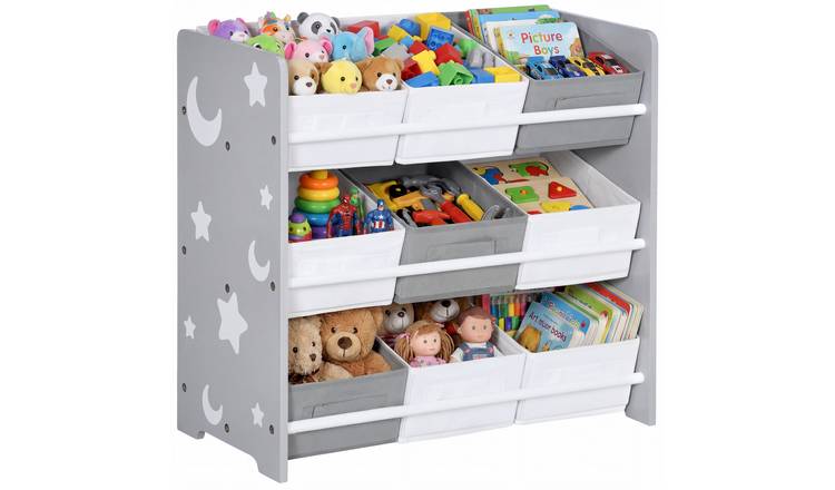 ZONEKIZ 3 Tier Woode Storage Unit Kids Toy Box for Bedroom - Grey