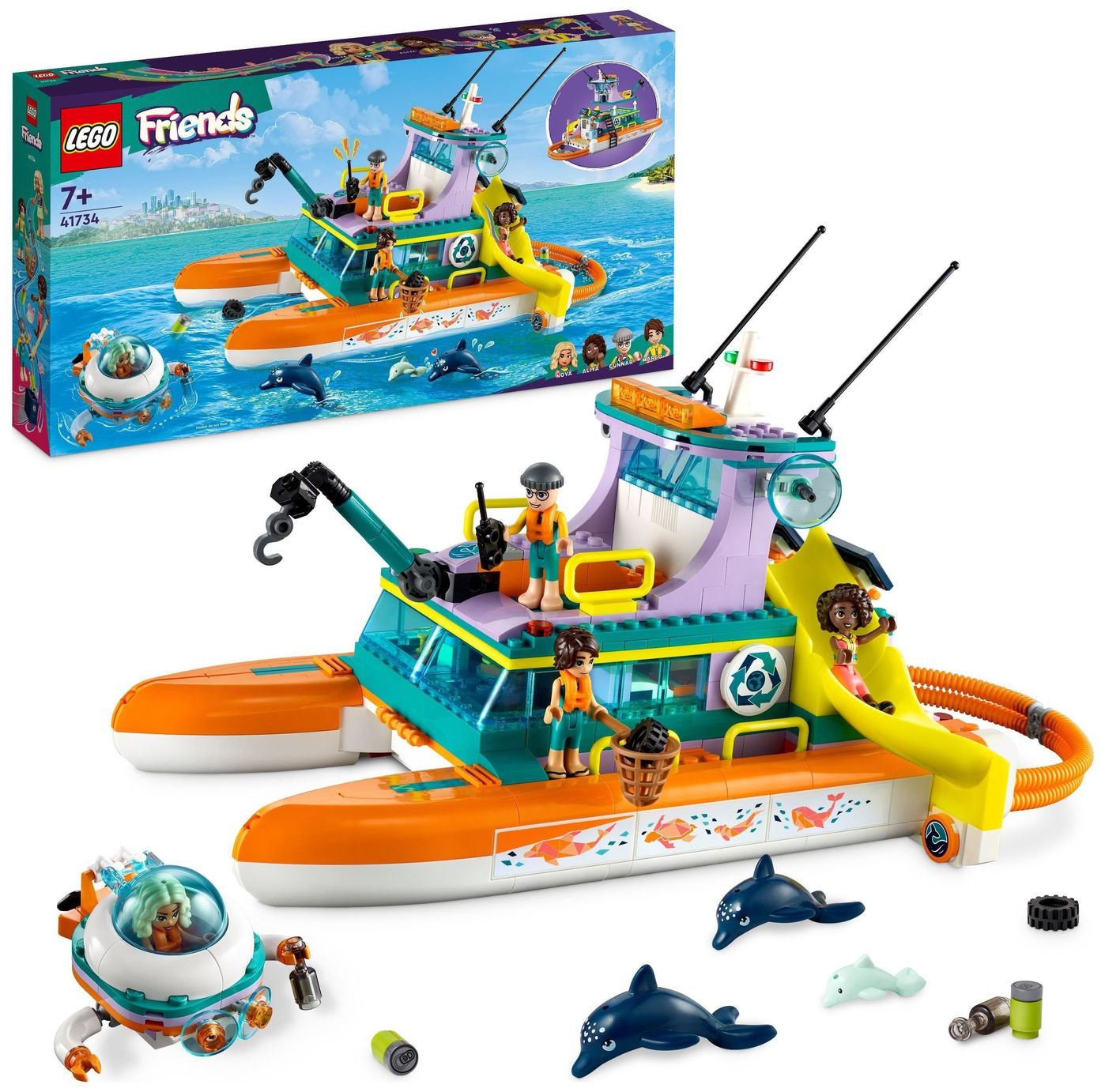 LEGO Friends Sea Rescue Boat Toy with Dolphin Figures 41734