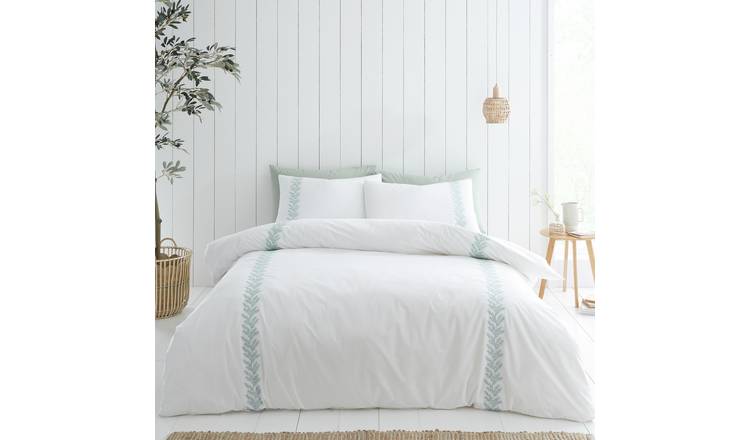 Bianca Cotton Leaf Embroidery White Bedding Set - King size