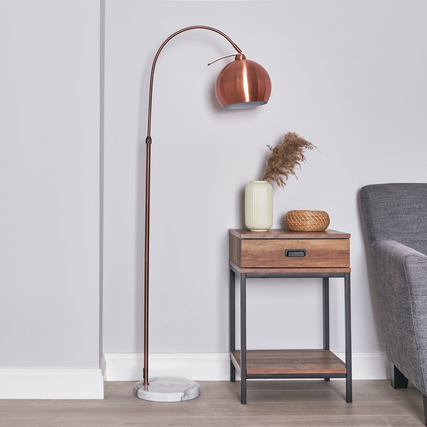 BHS Brent Curved Floor lamp - Copper