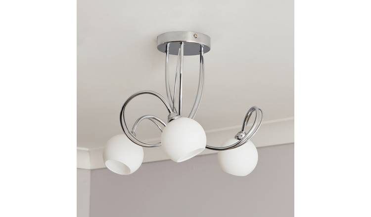 BHS Acacia Glass 3 Light Flush to Ceiling Light - Chrome