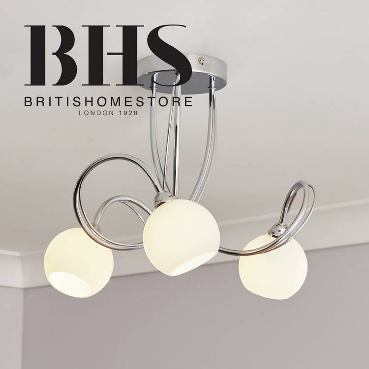 BHS Acacia Glass 3 Light Flush to Ceiling Light - Chrome 0