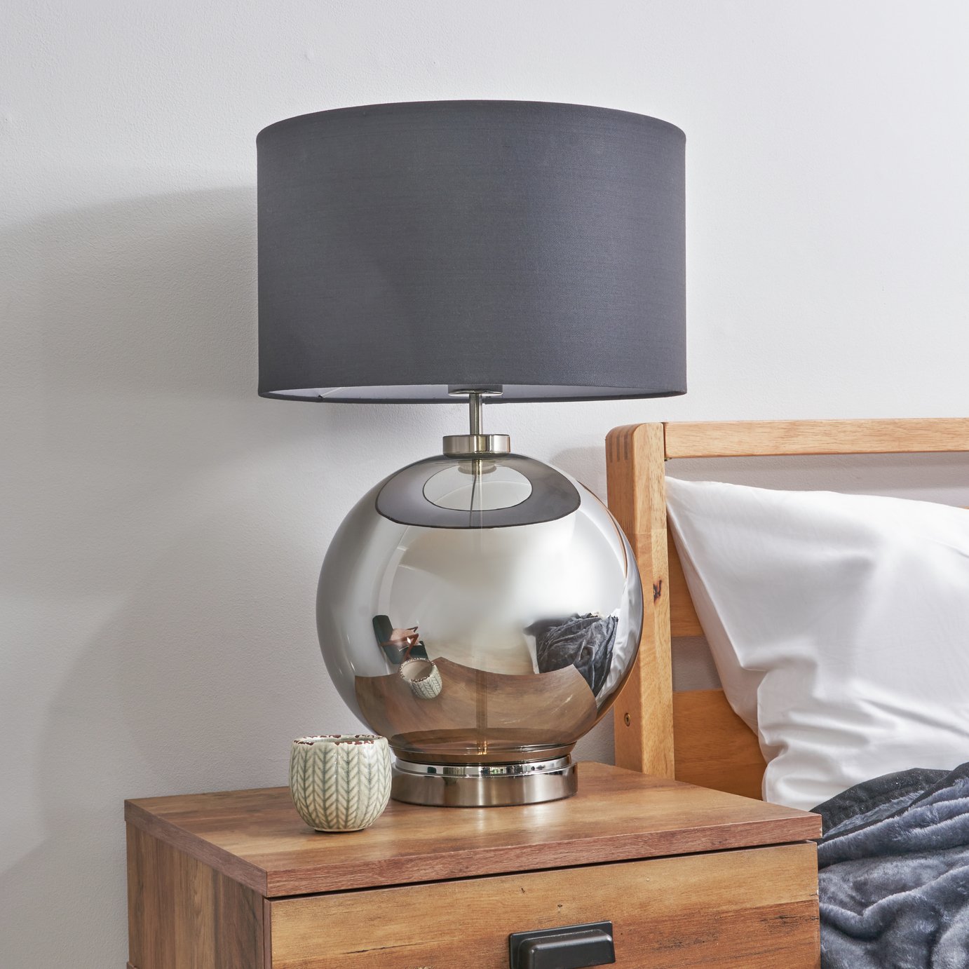 BHS Joni Large Ball Glass Table Lamp - Nickel & Grey