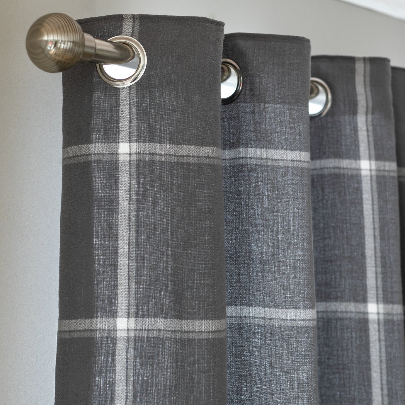 Habitat Square Check Fully Lined Eyelet Curtain - Grey