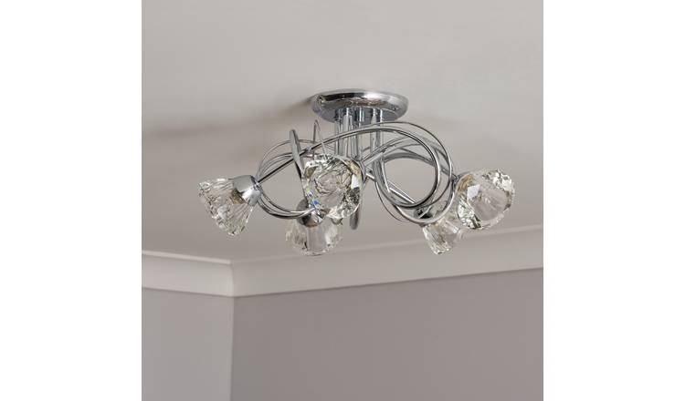 BHS Sagitarius Glass 5 Light Flush to Ceiling Light - Chrome