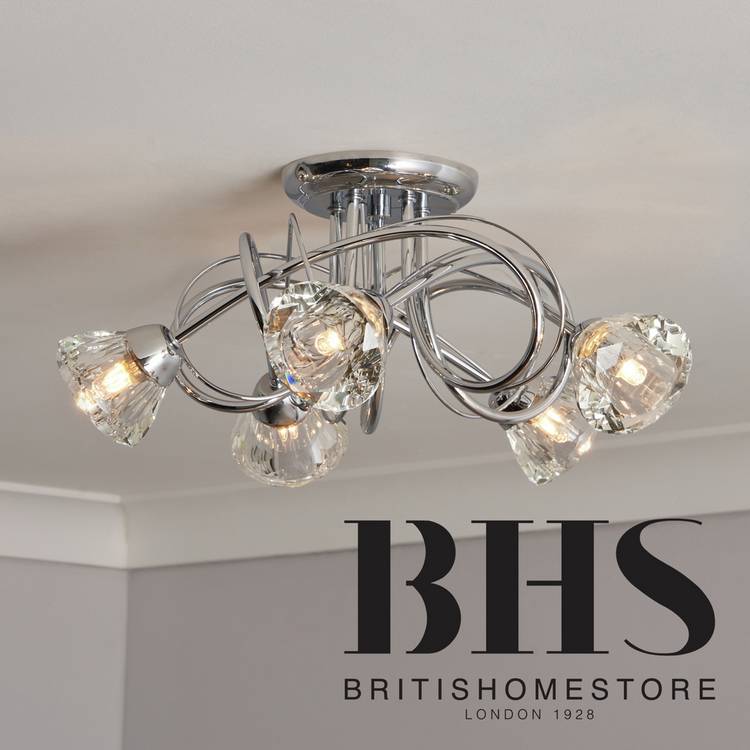 BHS Sagitarius Glass 5 Light Flush to Ceiling Light - Chrome 0