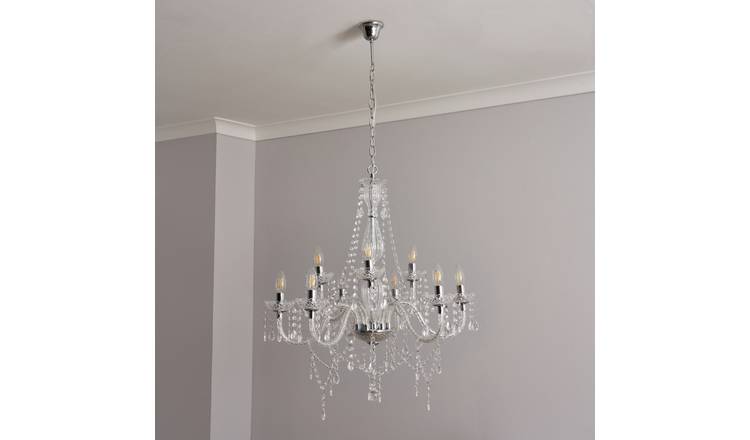 BHS Manon Glass 9 Light Chandelier - Chrome