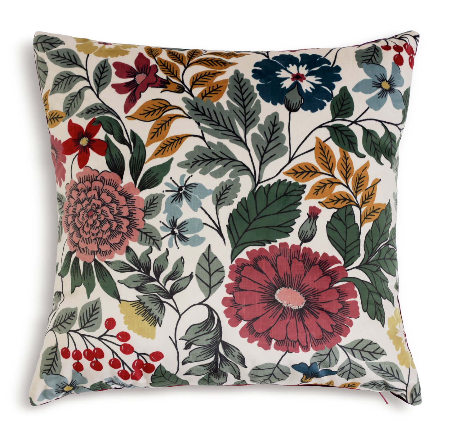 Habitat Floral Berry Velvet Cushion - Multi - 43X43cm