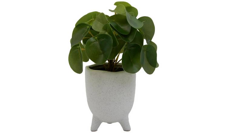 Habitat Artificial Green Money Plant in White Ceramic Pot