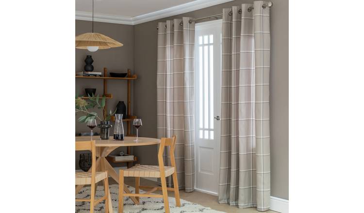 Habitat Square Check Fully Lined Eyelet Curtains - Natural