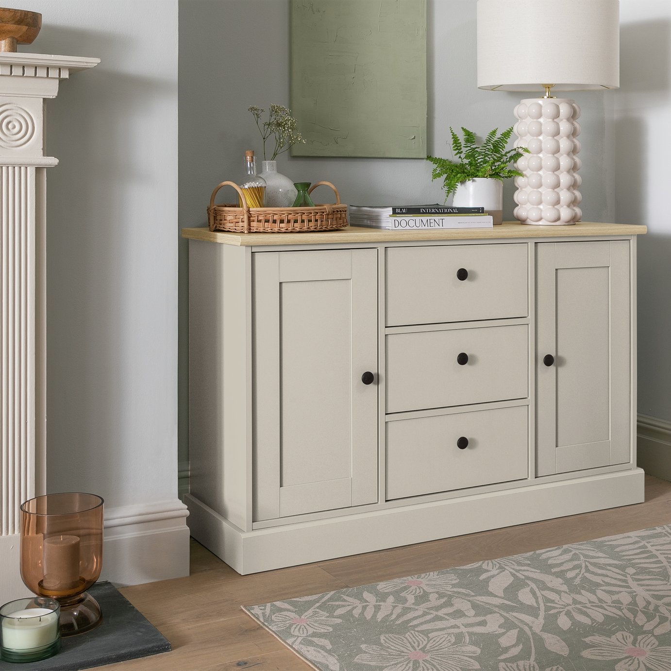 Habitat Winchester 2 Door 3 Drawer Sideboard - Light Grey