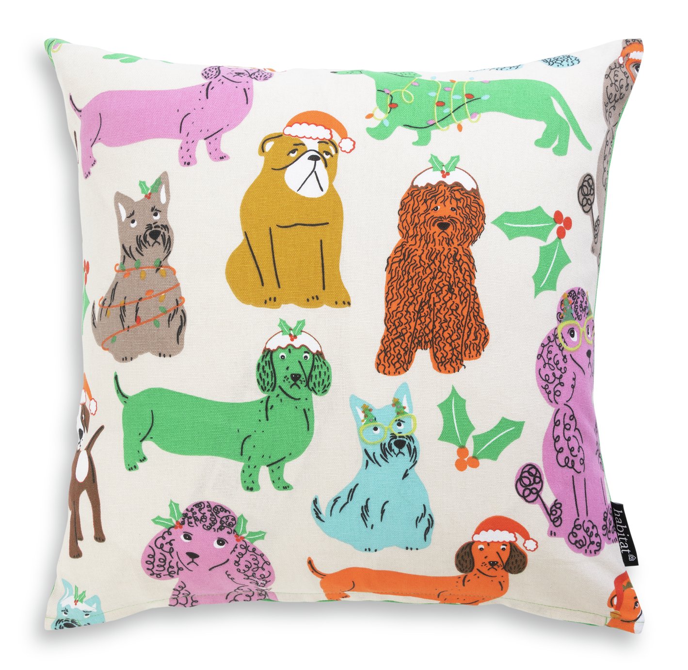 Habitat Christmas Dog Print Cushion - Multicoloured -43x43cm