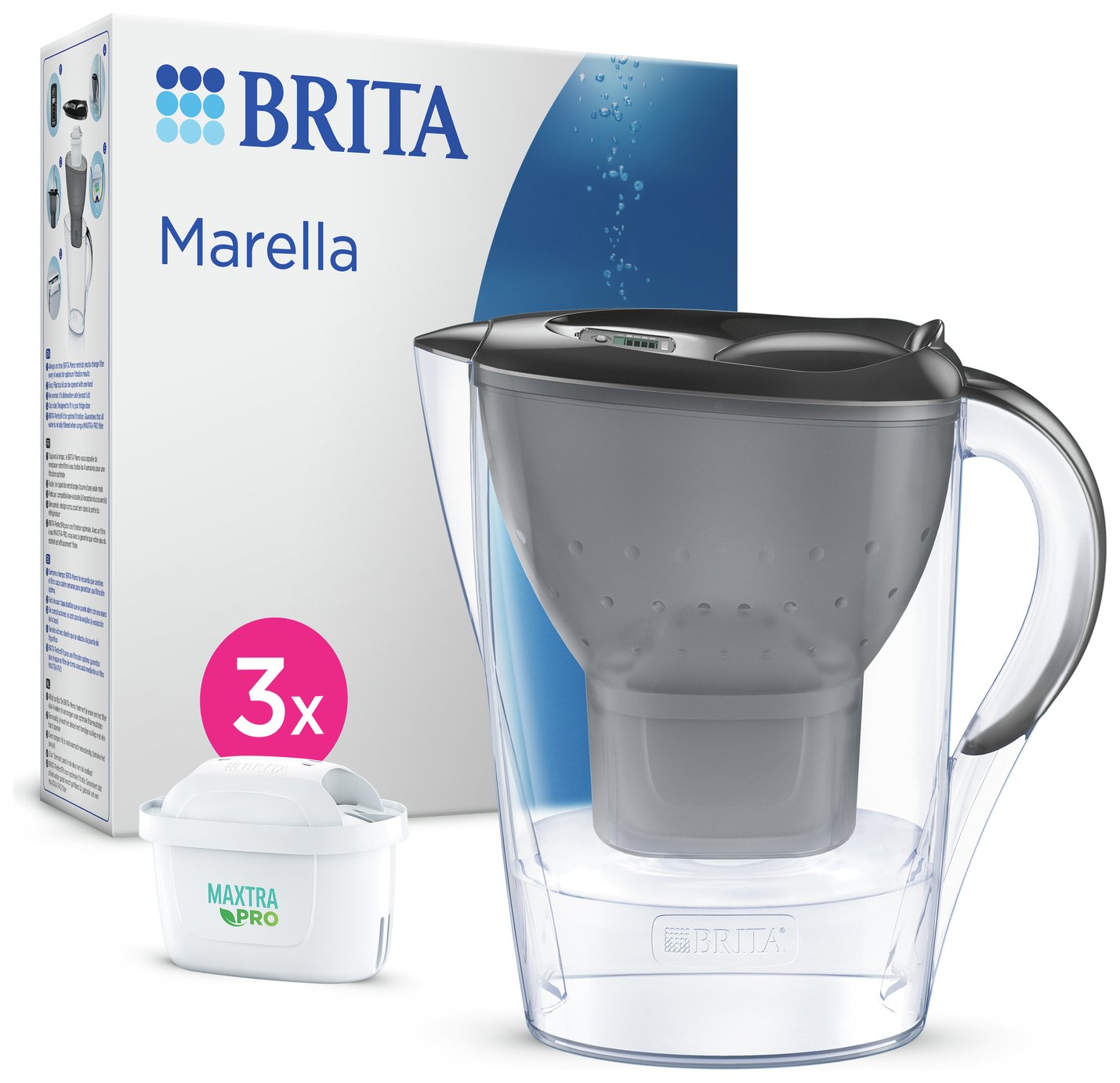 BRITA Marella Water Filter Jug Starter Pack Graphite 2.4L