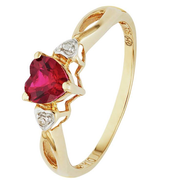 Revere 9ct Gold Ruby and Diamond Accent Heart Ring - J 0
