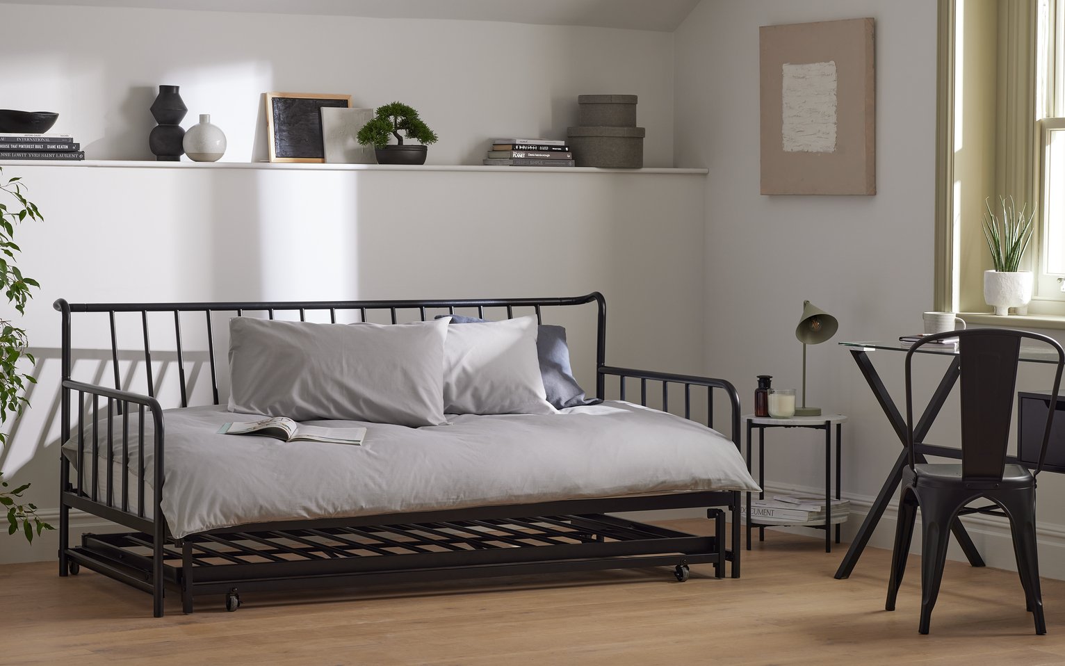 Habitat Kanso Metal Guest Bed with Trundle - Black