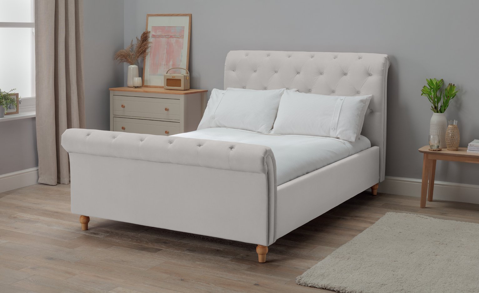 Argos Home Harrogate Kingsize Velvet Bed Frame - Silver