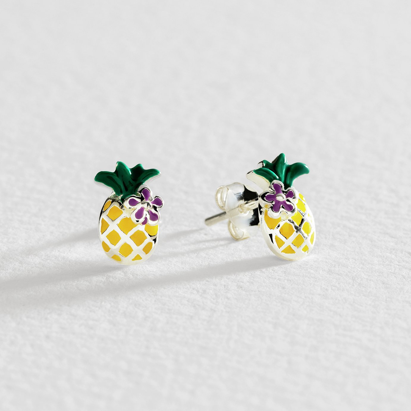 Revere Kid's Sterling Silver Enamel Pineapple Stud Earrings