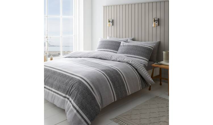 Catherine Lansfield Textured Bands Grey Bedding Set - King