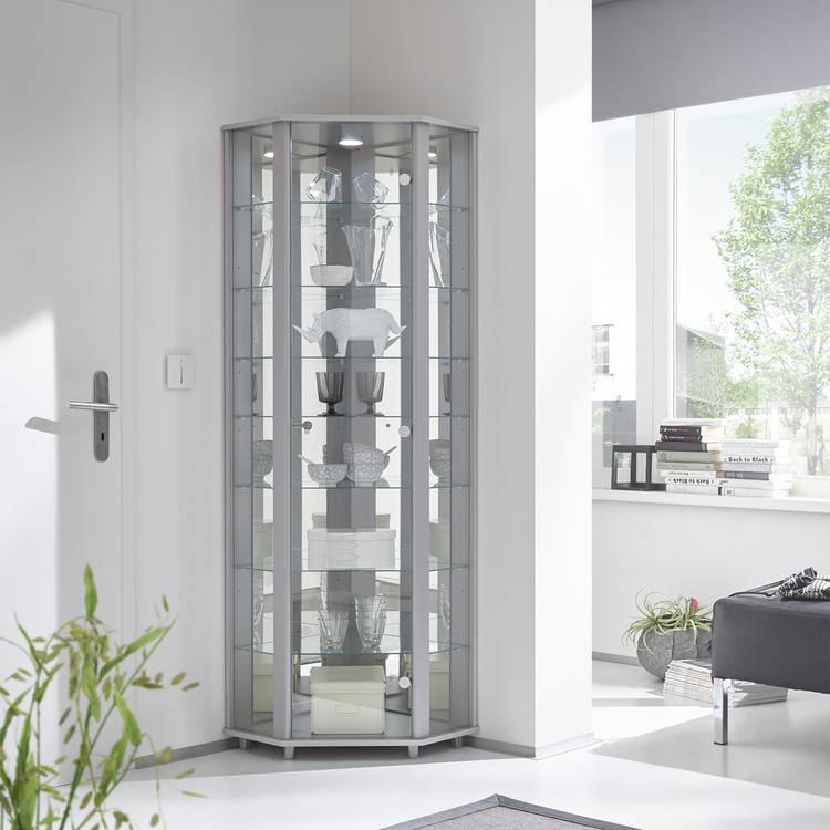 Argos Home 7 Shelf Glass Corner Display Cabinet - Silver 0
