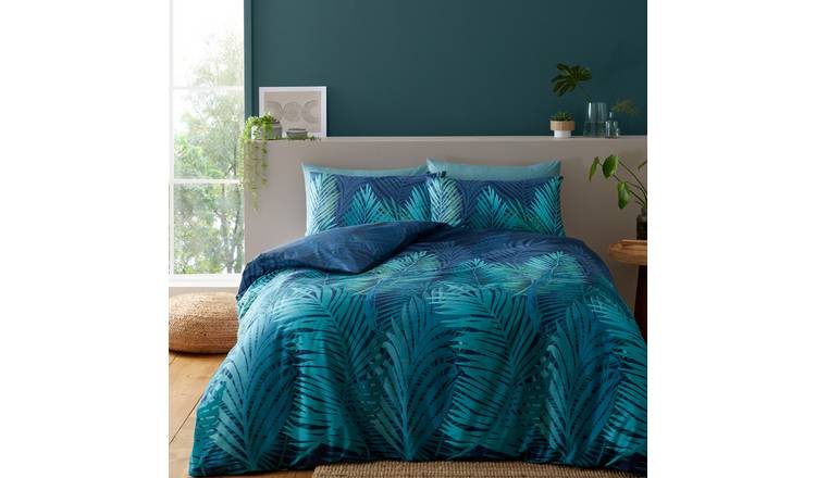 Catherine Lansfield Tropical Palm Blue Bedding Set - King