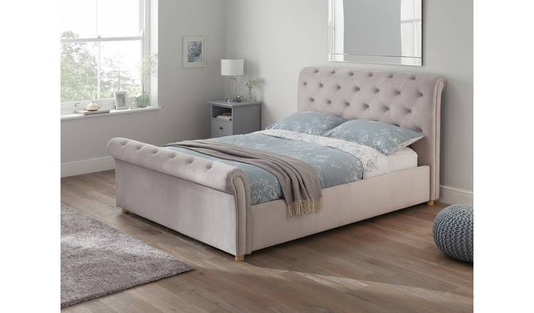 Argos Home Harrogate Kingsize Velvet Ottoman Bed - Silver