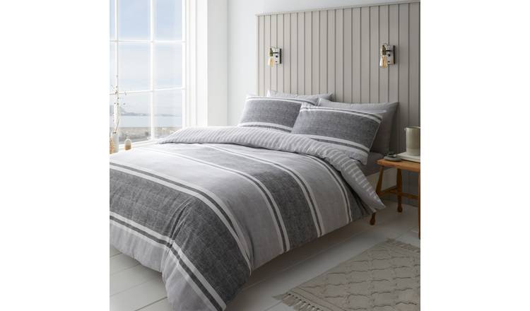 Catherine Lansfield Textured Bands Grey Bedding Set - Single