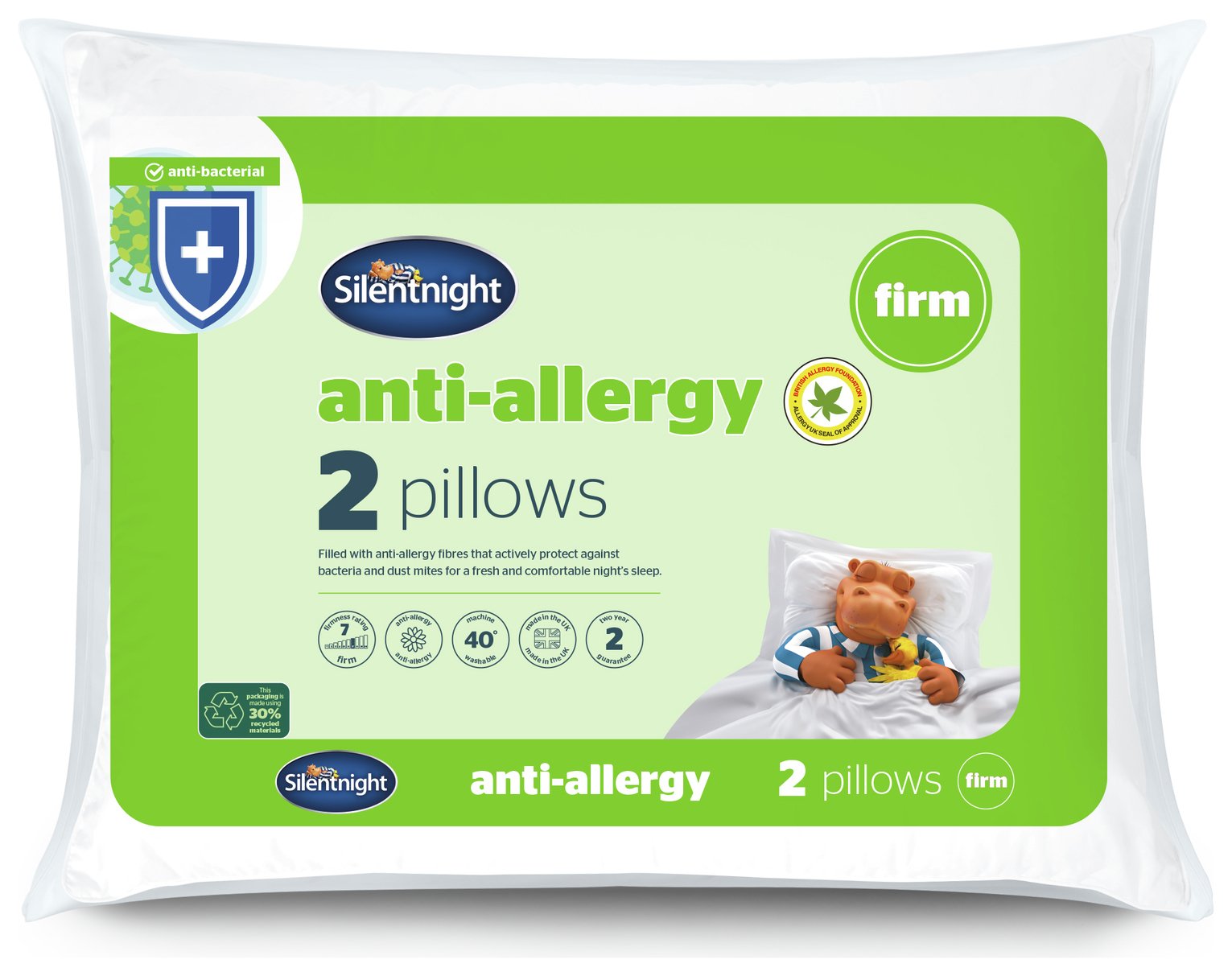 Silentnight Anti-Allergy Side Sleeper Firm Pillow – 2 Pack 