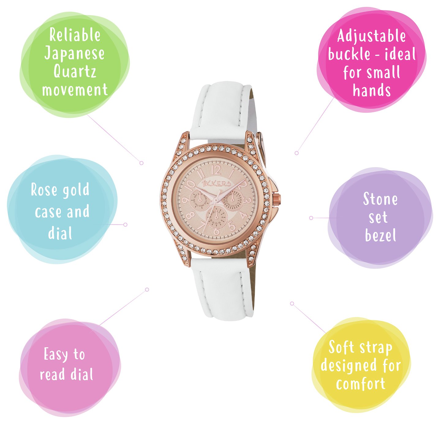 Tikkers White Strap Rose Dial Watch Set Review