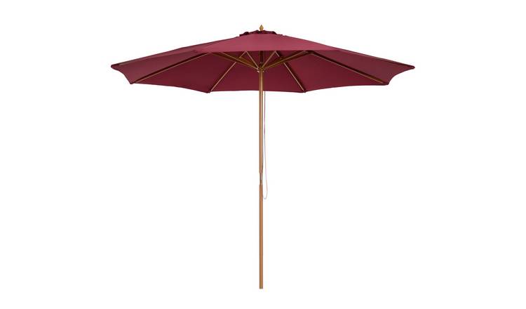 Outsunny Wooden Pulley 8 Rib Garden Parasol - Wine Red