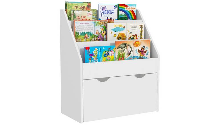 AIYAPLAY 3 Tier Kids Storage Bookcase with 3 Tier Shelves Drawer - White