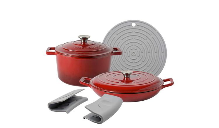 Argon Tableware 2 Piece Cast Iron Casserole Dish Set - Red Ombre