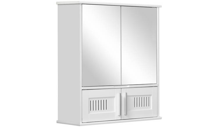kleankin Wall Mounted Bathroom Mirror Cabinet with Double Doors - White